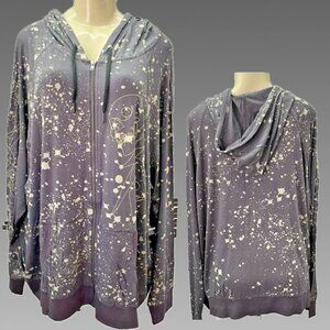 Lovesick +4 Zip Front Gray Skull Embroidered Paint Splash Long Sleeve Hoodie